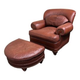 Hancock & Moore Leather Club Chair + Ottoman