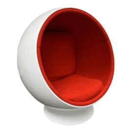 Eero Aarnio Style White Lacquer Children's Bubble Chair With Red Felt Upholstery
