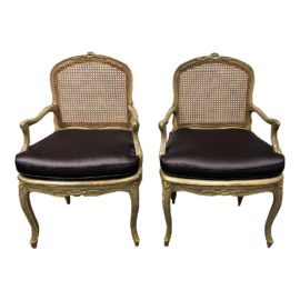 19th Century + Kendall Wilkinson Louis XV Highland Fauteuil Side Chairs, a Pair. Original Price: $4,000
