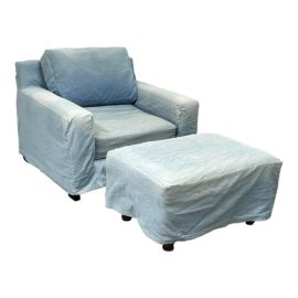 Quatrine New Yorker Chair + Restoration Hardware Traditional Ottoman + Slipcovers