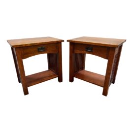 Bent Wood Mission Style Nightstands, a Pair