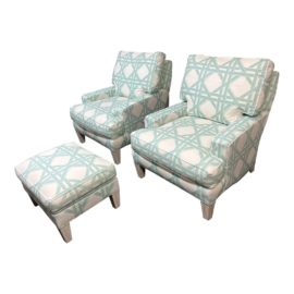 Wesley Hall Pair of Custom Shreveport Chairs + Ottoman