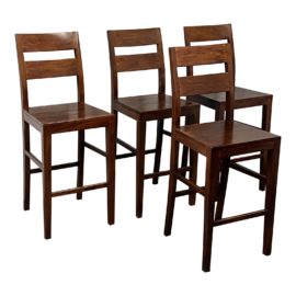 Crate & Barrel Basque Honey Wood Bar Stools, Set of Four. Original Price: $2,020
