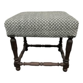 Vintage Upholstered Turned Wood Stool