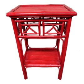 Vintage Indochine Red Lacquer Bamboo Side Table