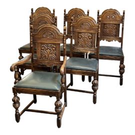 Vintage Jacobean Style Dining Chairs, Set of Six