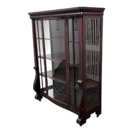 1920's Antique Hathaway Furniture Cherry Wood Stained Antique Glass Cabinet