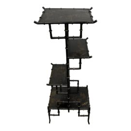 Vintage Chinoiserie Padoga Style Multi-Tiered Metal Side Table
