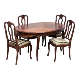 Vintage Dining Room Table + Four Side Chairs Set