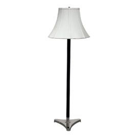 Contemporary Floor Lamp With Black Leather + Stainless Steel