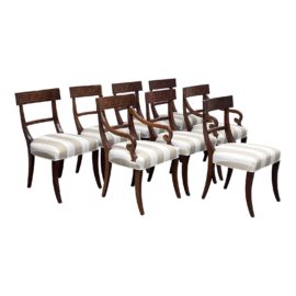 Burton Ching Greek Key Inlay With Stripe Seat Dining Room Chairs, Set of Eight