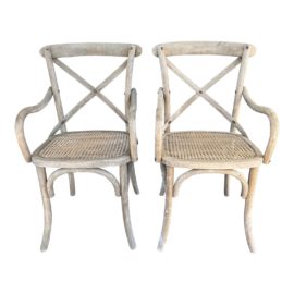 Vintage French Provincial Caned Arm Chairs, a Pair