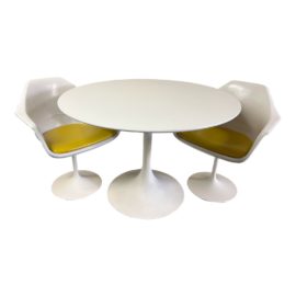 Saarinen Style Tulip Table + Two Swivel Chairs Set