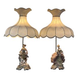 Vintage Capodimonte Porcelain Table Lamps, a Pair