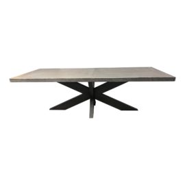 Restoration Hardware Luay Al-Rawi 1960s French X Base Table in a Weathered Oak Finish. Original Price: $4,160