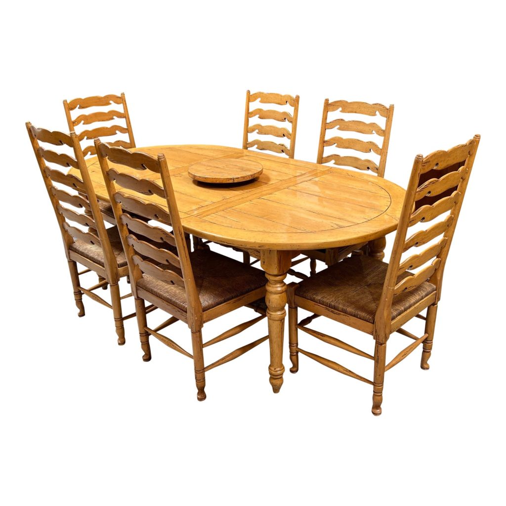 Vintage cherrywood extension dining room table set of six chairs set