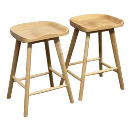 Rivet Birch + Natural Finish Counter Stools, a Pair