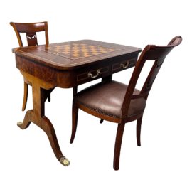 Maitland-Smith Embossed Leather Game Table + Two Chairs