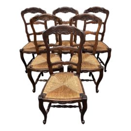 Late 19th Century French Ladder Back Dining Chairs, Set of Six