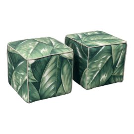 Pierre Frey Custom Cube Ottomans, a Pair