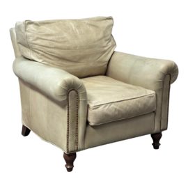 Benchmade Tipped Ivory Leather Arm Chair. Original Price: $4,300