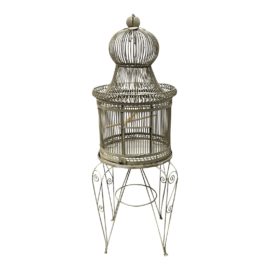 Victorian Vintage Bent Iron Bird Cage + Stand