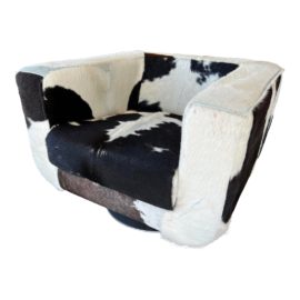 Vintage Hair-On-Hide Swivel Arm Chair