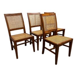 Crate & Barrel Mahogany Cane Back Chairs, Set of Four. Original Price: $1,300