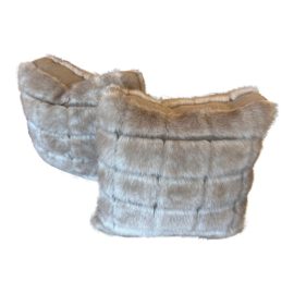 Custom Faux Fur + Linen Box Decor Pillows, a Pair