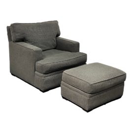 Crate & Barrel Della Charcoal Standard Chair + Ottoman Set