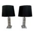 Contemporary Stacked Glass Table Lamps + Oval Black Shades, a Pair