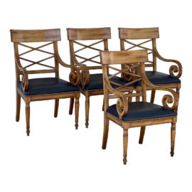 Baker Furniture Milling Road Neoclassical Walnut Directoire Dining Chairs - Set of 4