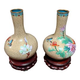 Mid Century Cloisonné Vases, a Pair