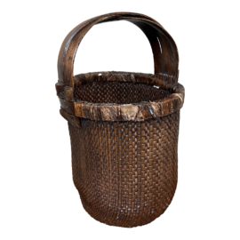 Early 20th Century Large Chinese Woven Basket With Wood Handles