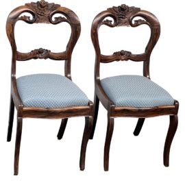 Late 19th Century Victorian Carved Mahogany Side Chairs, a Pair