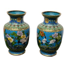 Vintage Japanese Cloisonne Turquoise Vases, a Pair