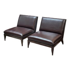 Enid Ford Atelier Faux Leather Slipper Chairs, a Pair. Original Price: $7,100