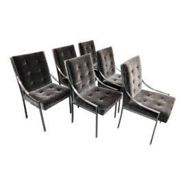 Pierre Cardin for Dillingham Mink Mohair + Chrome Dining Chairs, Set of Six. Original Price: $8,500