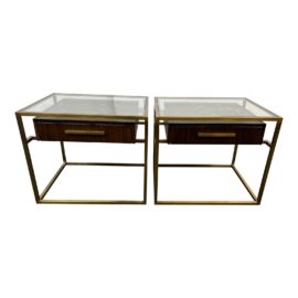 Restoration Hardware Modern Kennan Mahogany + Burnished Brass Bedside Tables, a Pair. Original Price: $2,928