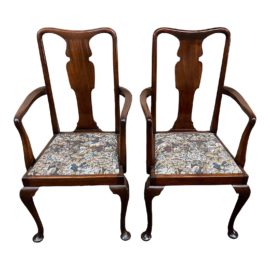 Antique Queen Anne Arm Chairs, a Pair