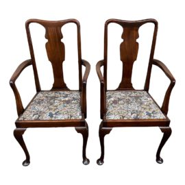 Antique Queen Anne Arm Chairs, a Pair