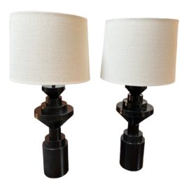 Contemporary Totem Metal Table Lamps, a Pair