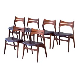 Erik Buch Model 310 Mid 20th Century Dining Chairs for Christiansen Møbelfabrik, Set of Six. Original Price: $6,800