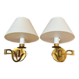 Casella Lighting Brass Repousee Swing Arm Wall Lamps, a Pair