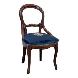 Victorian Walnut Parlor Chair With Velvet + Needlepoint Upholstery