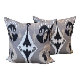 Custom Ikat Print + Feather Down Insert Pillows, a Pair
