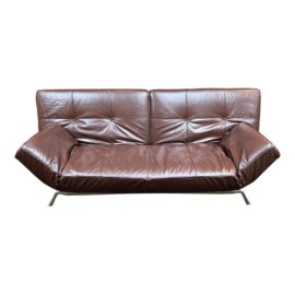 Ligne Roset Smala Chocolate Leather Convertible Sleeper Sofa. Original Price: $12,700