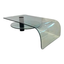 Post Modern 2 Tier Waterfall Glass Coffee Table. Original Price: $3,300