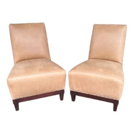 Lee Industries Leather Slipper Chairs, a Pair