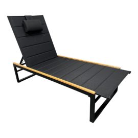 Rove Concepts Linnea Outdoor Chaise Lounger, Black With Teak Wood. Original Price: $785